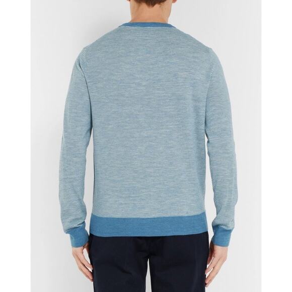 J. Crew Mens Linen Cotton Crewneck Sweater Heather Microstripe Blue White sz S - Picture 13 of 13